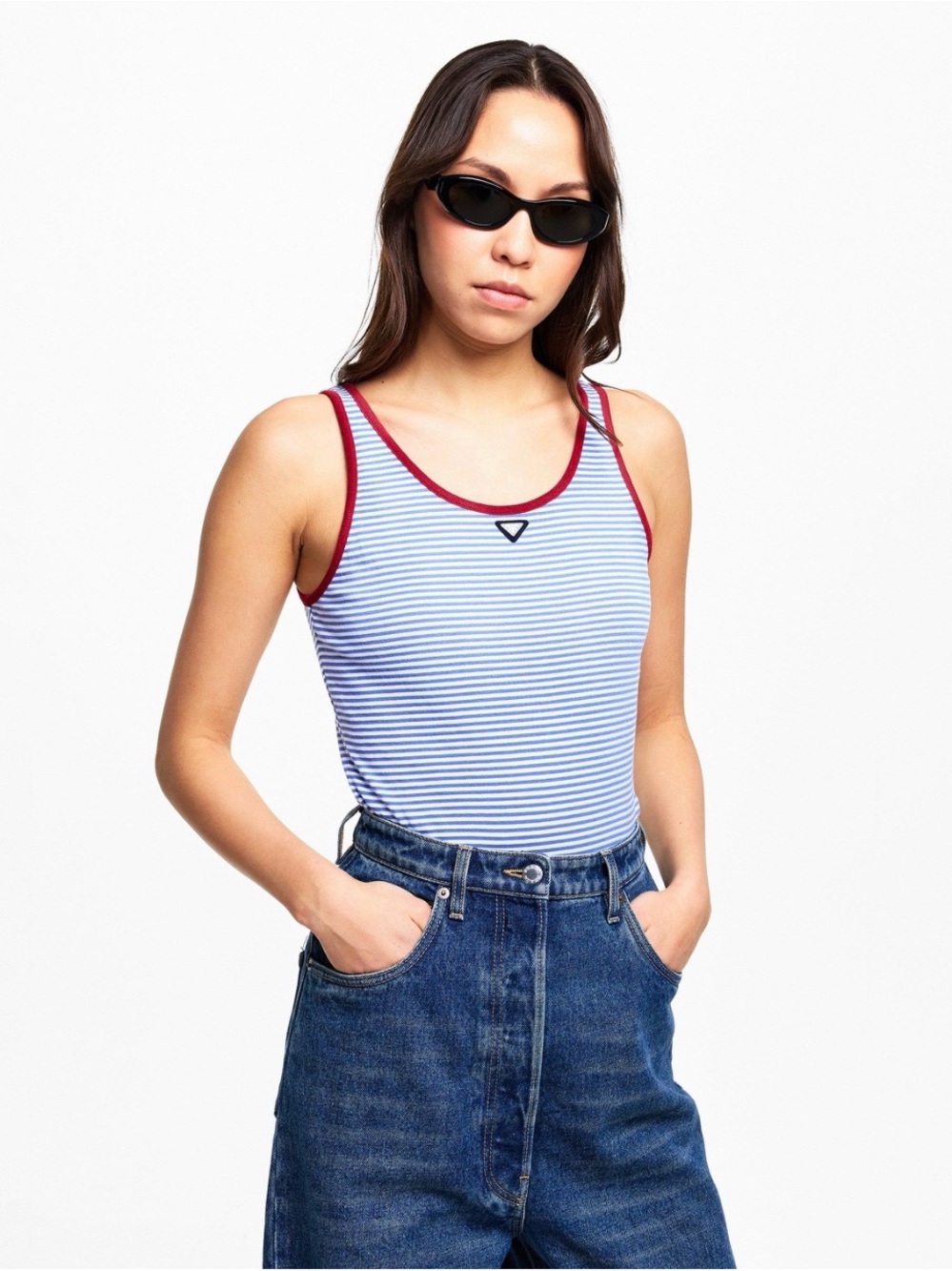 Prada Blue and White Striped Muscle Tee with Red Trim - Picture 5 of 6